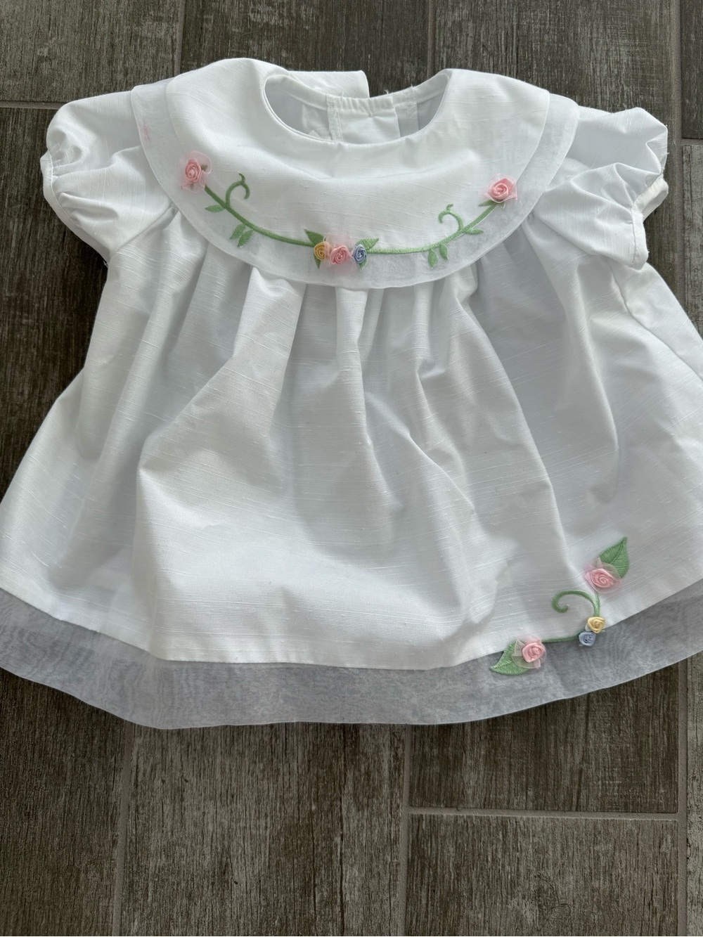 Vintage Bonnie Baby 6-9M White Floral Heirloom Dress Ribbon Roses Christening